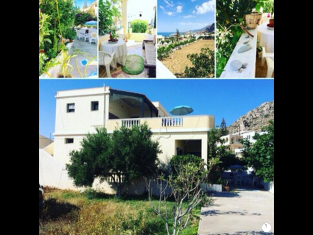 un grupo de cuatro fotos de una casa en Pangiotas Pencione, en Karpathos