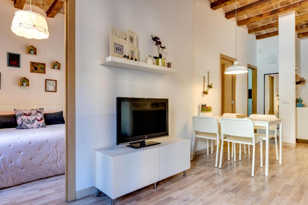 Televízia a/alebo spoločenská miestnosť v ubytovaní Charming & Convenient Apartment Near Plaza Espanya