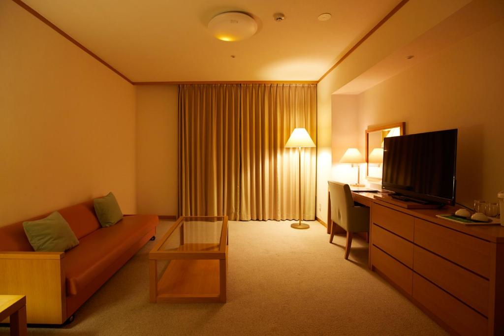 TV a/nebo společenská místnost v ubytování Kamogawa Country Hotel