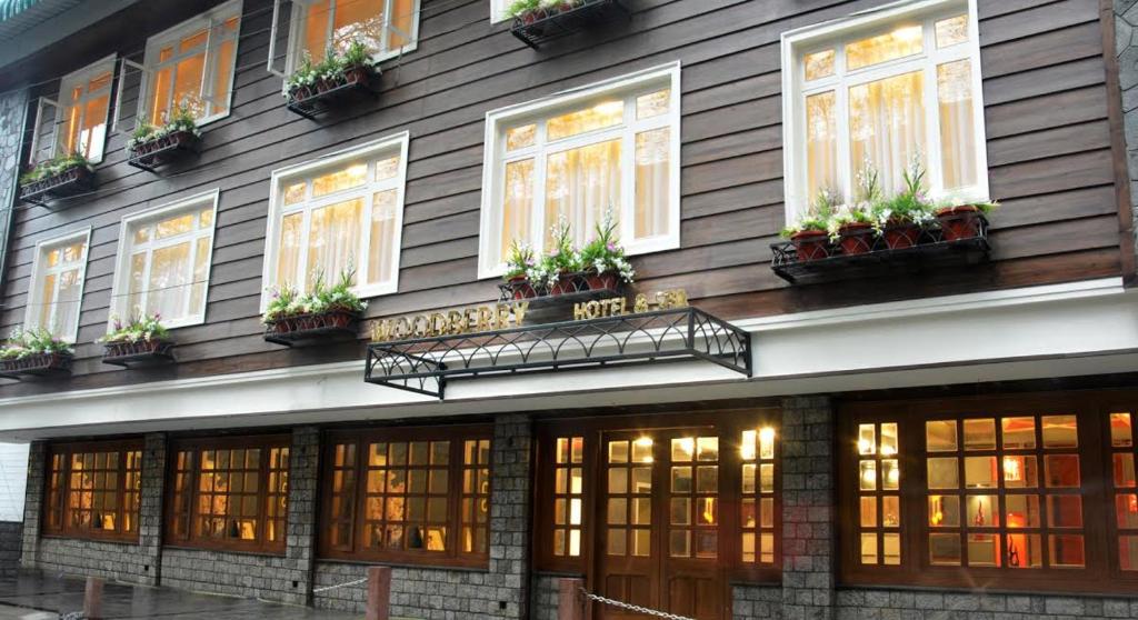 a building with windows and potted plants on it at Udaan Woodberry Hotel & Spa in Gangtok