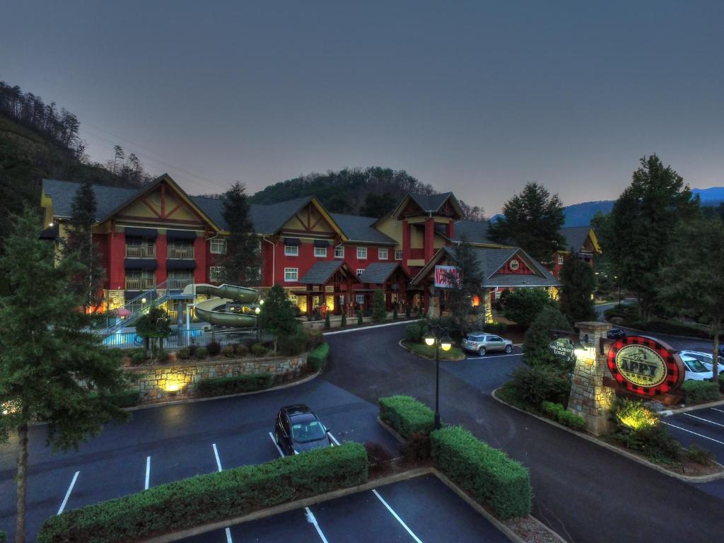 a city street filled with lots of tall buildings at The Appy Lodge in Gatlinburg