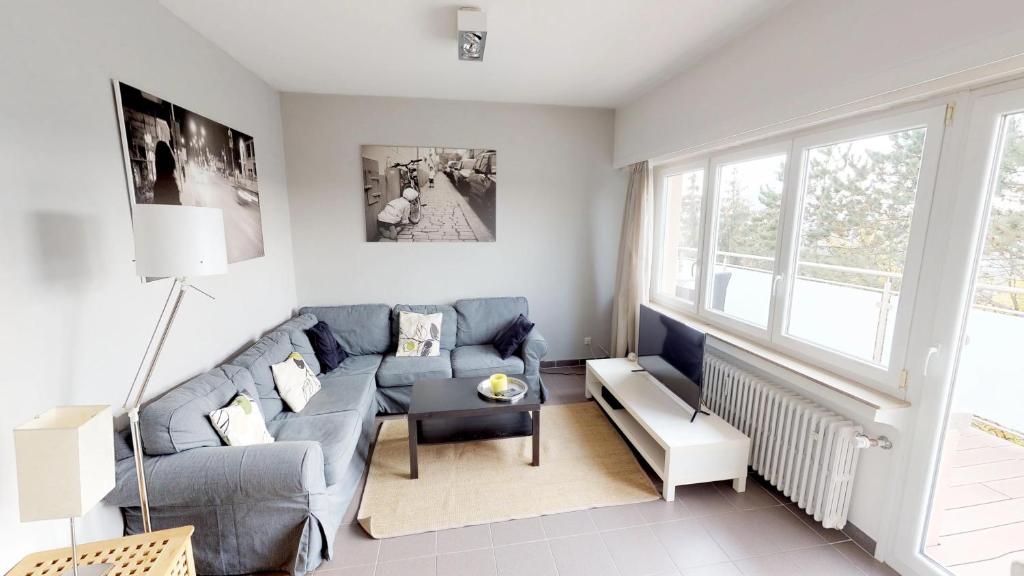 a living room with a couch and a table at 2 Bedroom Penthouse in Gasperich in Luxembourg