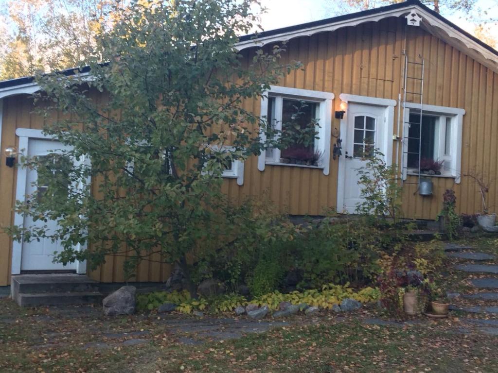 a house with a tree in front of it at House with private beach in Rautalampi