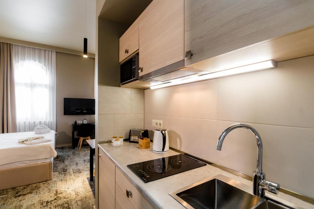 Kuchyň nebo kuchyňský kout v ubytování Boutique Apart Hotel Adagio
