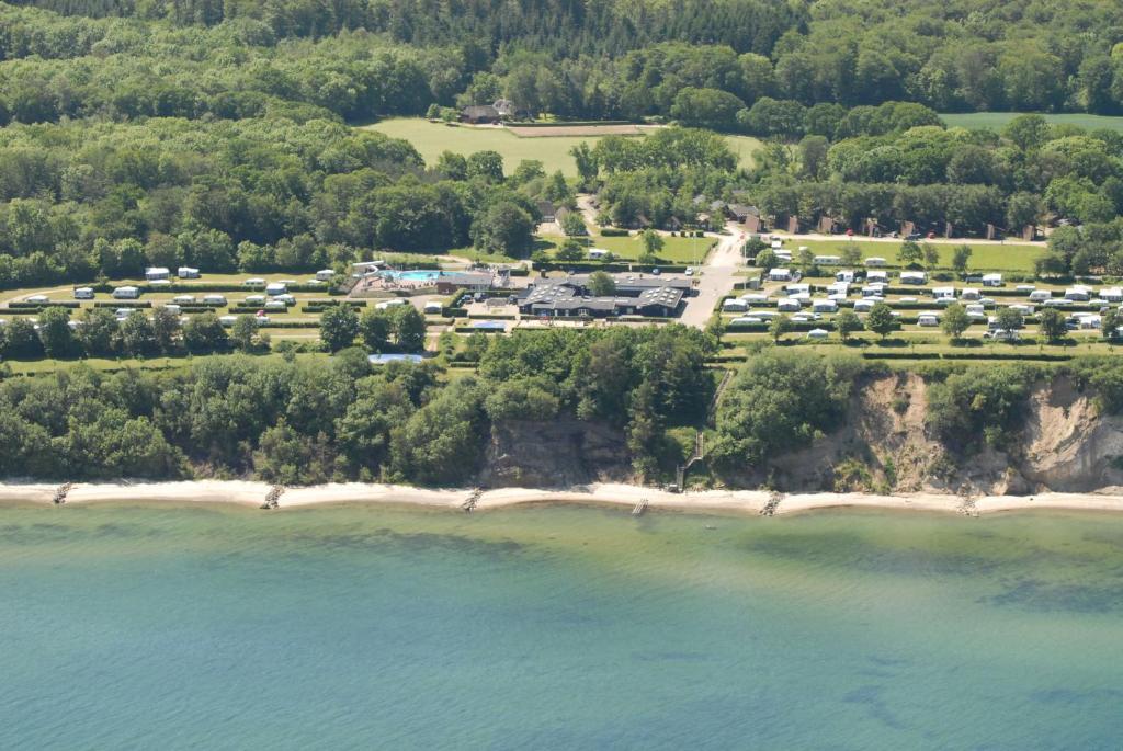 an aerial view of a resort on a beach at Dancamps Trelde Naes (Camp Site) in Fredericia