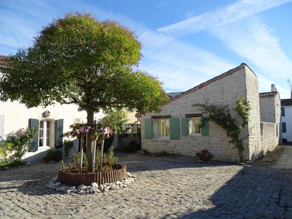 une maison avec un arbre en face dans l'établissement Maison Salicorne, à La Flotte