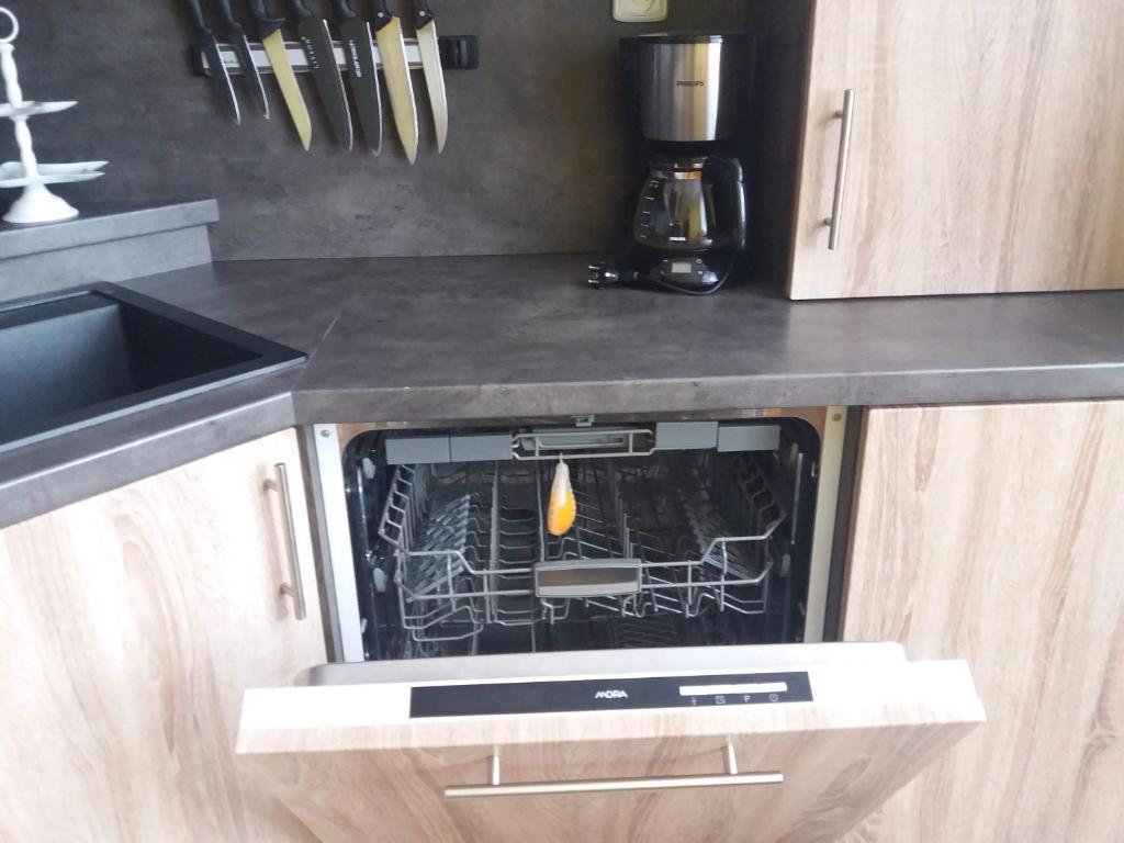Kuchyň nebo kuchyňský kout v ubytování Apartmán u Klínovce