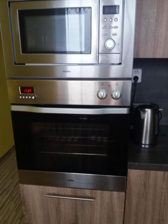 Kuchyň nebo kuchyňský kout v ubytování Apartmán u Klínovce