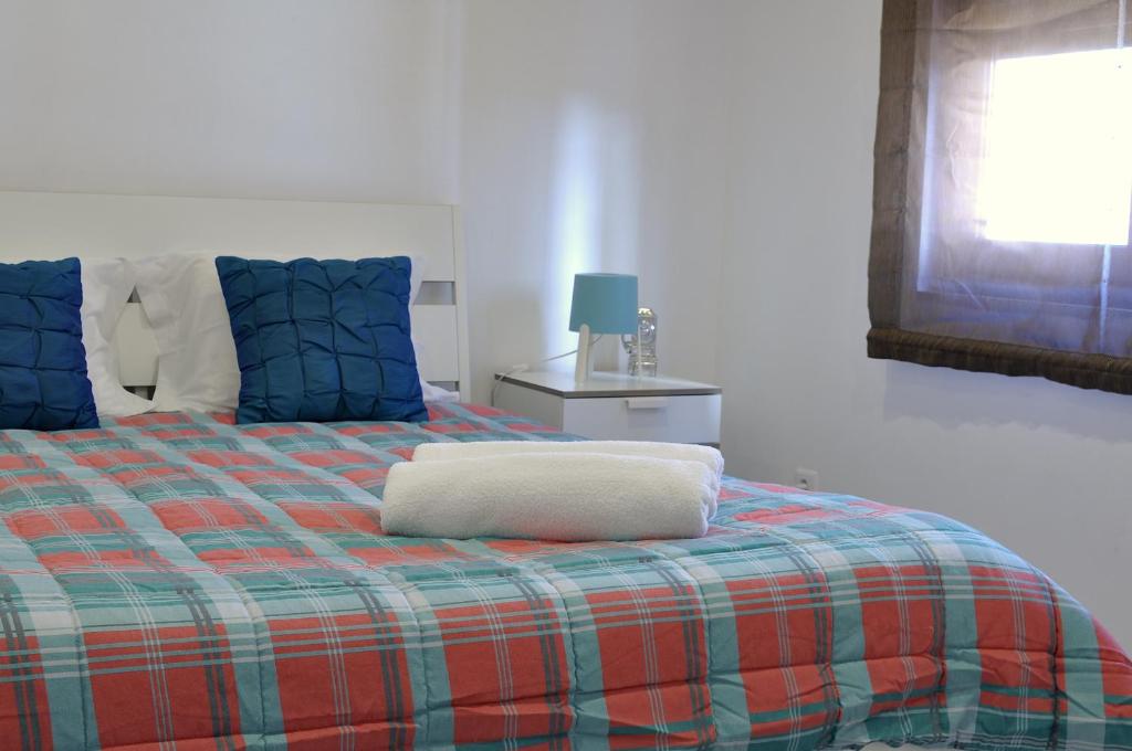 ヴィラ・ノヴァ・デ・ガイアにあるOporto2All Apartments - Apt3の赤と青のプライドの毛布が備わるベッド