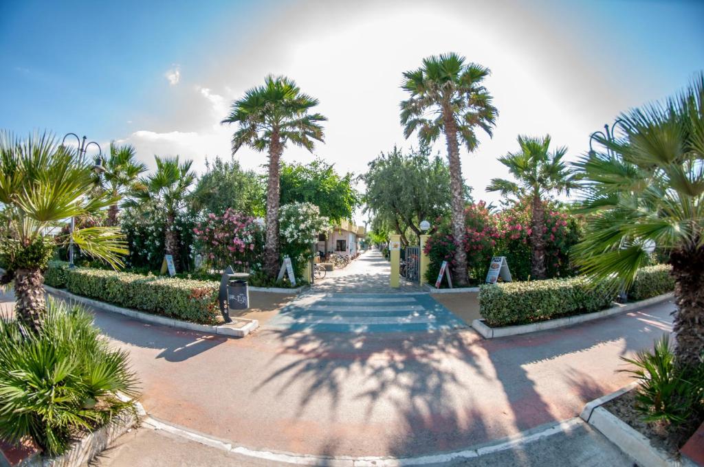 a walkway with palm trees in a park at Camping Village Adriatico Giulianova in Giulianova