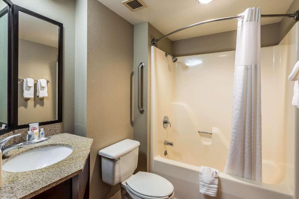 a bathroom with a sink and a toilet and a shower at Comfort Inn SW Omaha I-80 in Omaha