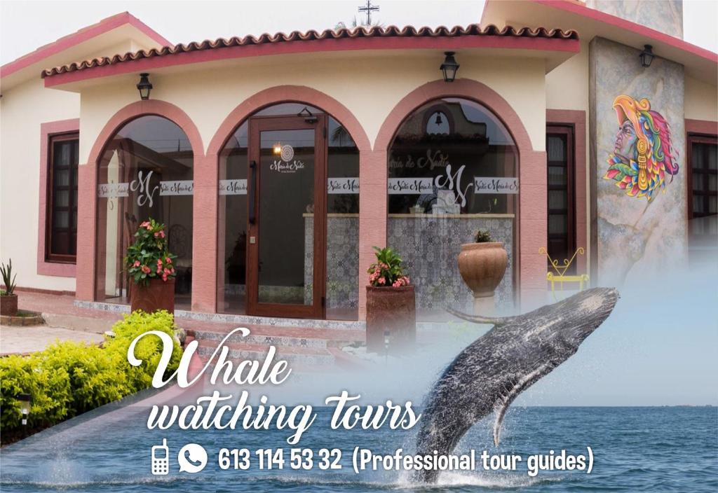 budynek z fontanną wodną wielorybów przed nim w obiekcie María de Nadie "Hotel Boutique" w mieście Ciudad Constitución