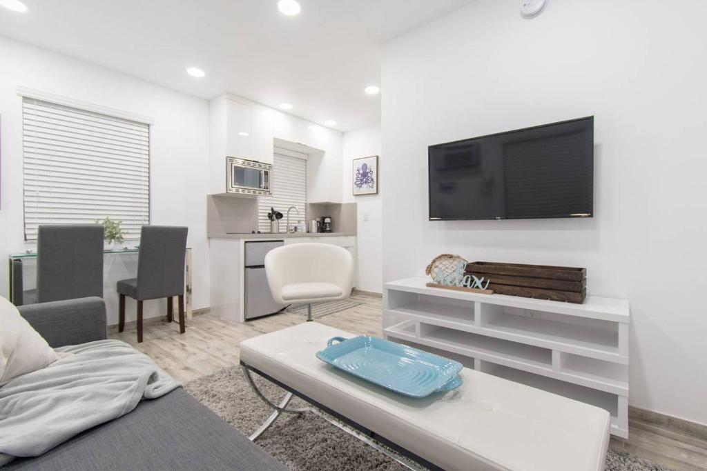 好萊塢的住宿－STYLISH 1 BEDROOM APT WITH A MASTER SUITE UNIT# 1，客厅配有沙发和墙上的电视