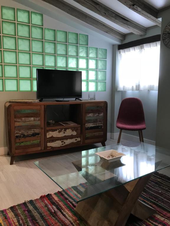 Televízia a/alebo spoločenská miestnosť v ubytovaní Charcos de Gredos