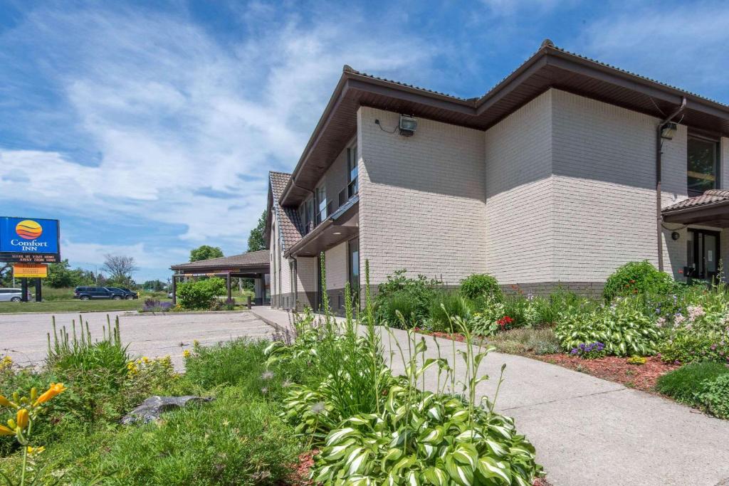 un edificio con un jardín delante de él en Comfort Inn en North Bay