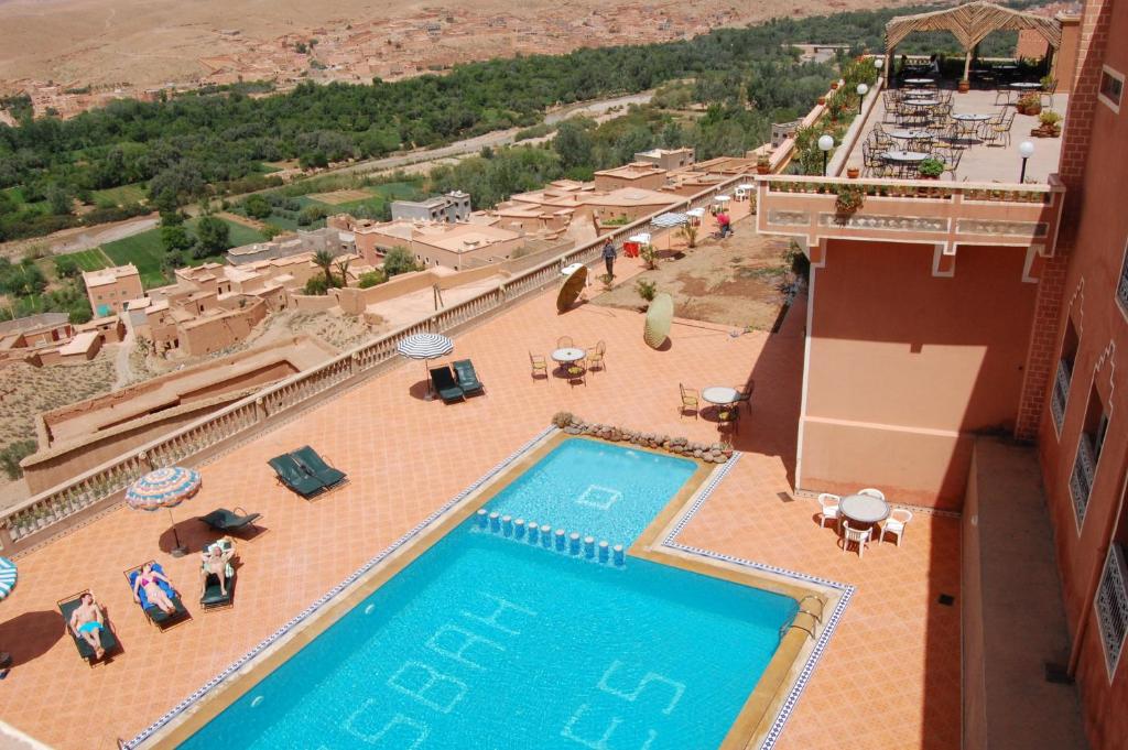 an overhead view of a swimming pool on a building at La Kasbah De Dades in Boumalne Dades