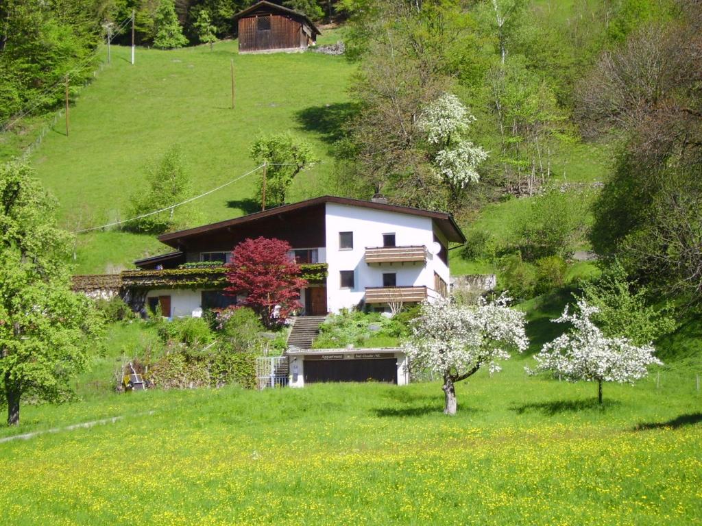 una casa sul fianco di una collina con alberi di Sonnenhaus Sander a Schruns