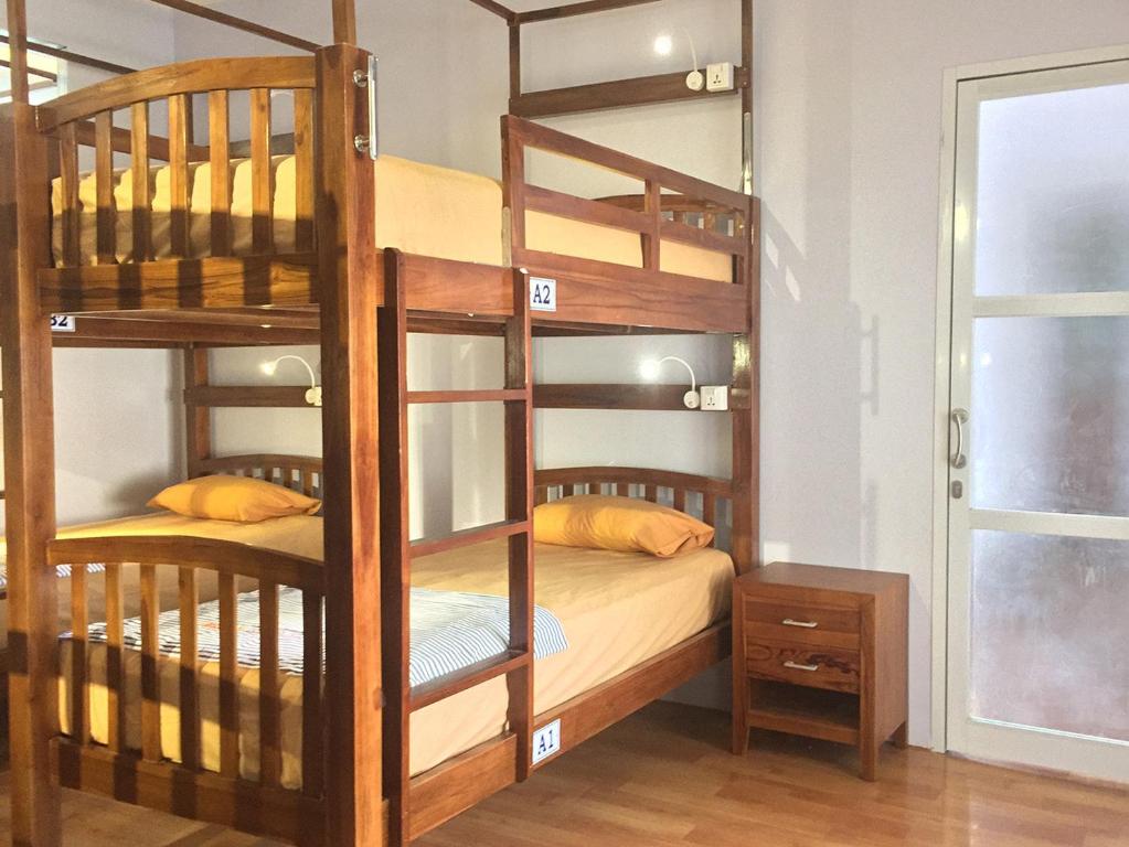 拉布安的住宿－芭蕉自然背包客旅舍，双层床间 - 带两张双层床