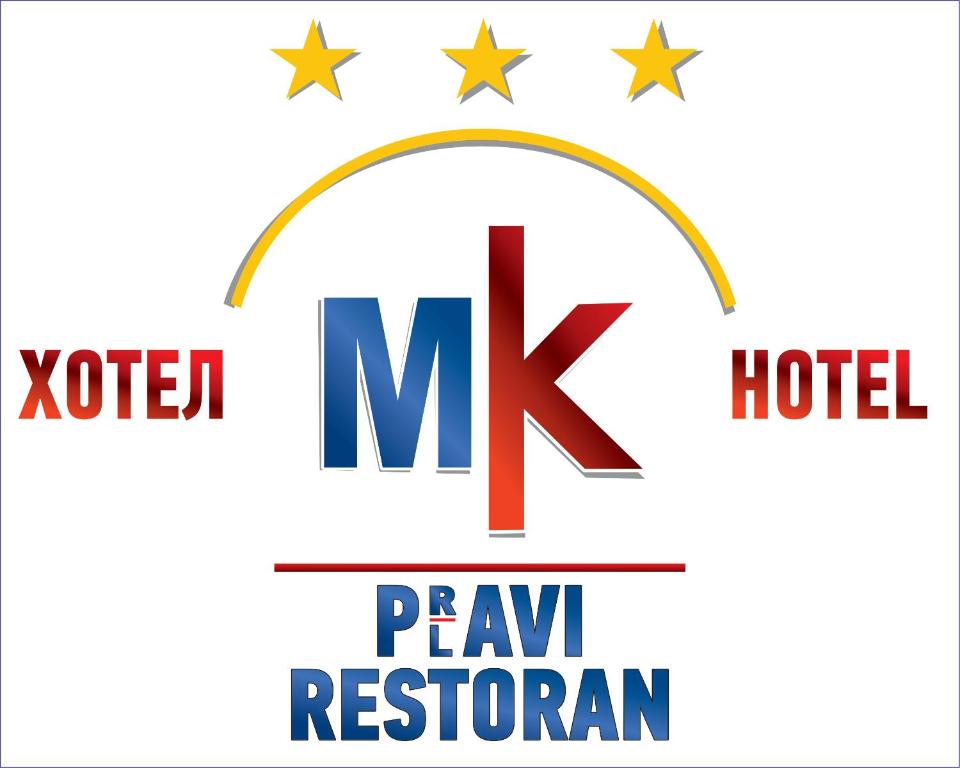 a logo for a hotel with the mx hotel and paw rxoren at Hotel MK, Plavi restoran, Loznica in Loznica