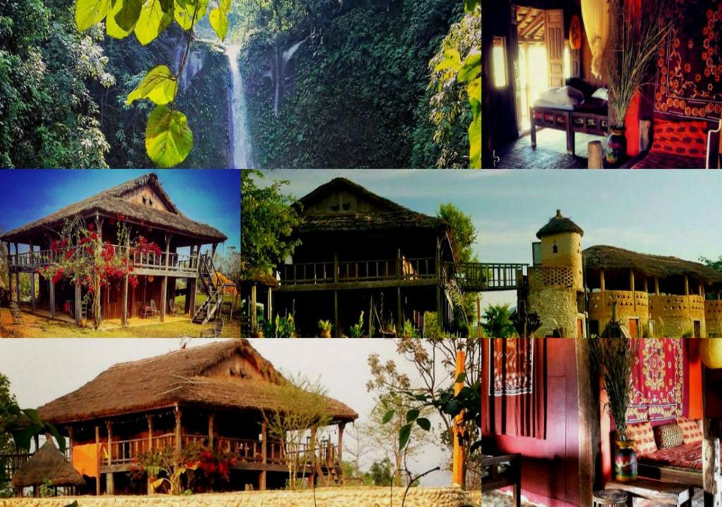 a collage of photos of a house and a building at Shanta Ghar A Rustic Guesthouse in Chitwan
