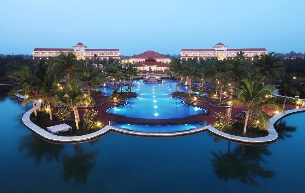 an aerial view of the resort at night at Ocean Spray in Kālapettai