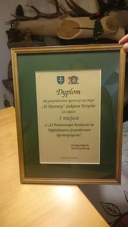 Certifikát, hodnocení, plakát nebo jiný dokument vystavený v ubytování Agroturystyka "u kuremzy"