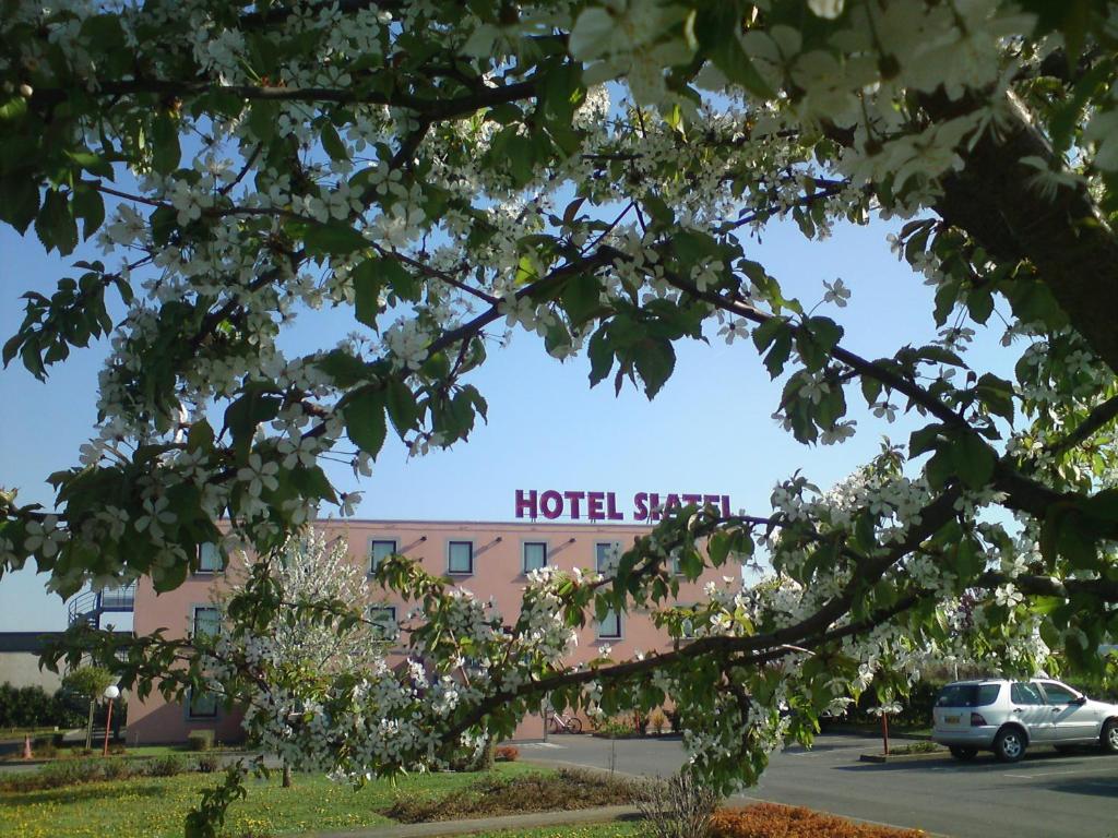 
a car parked in front of a tree in front of a building at Hotel Siatel Metz in Norroy-le-Veneur
