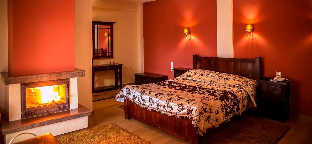 Posteľ alebo postele v izbe v ubytovaní Andromeda Hotel Limni Plastira