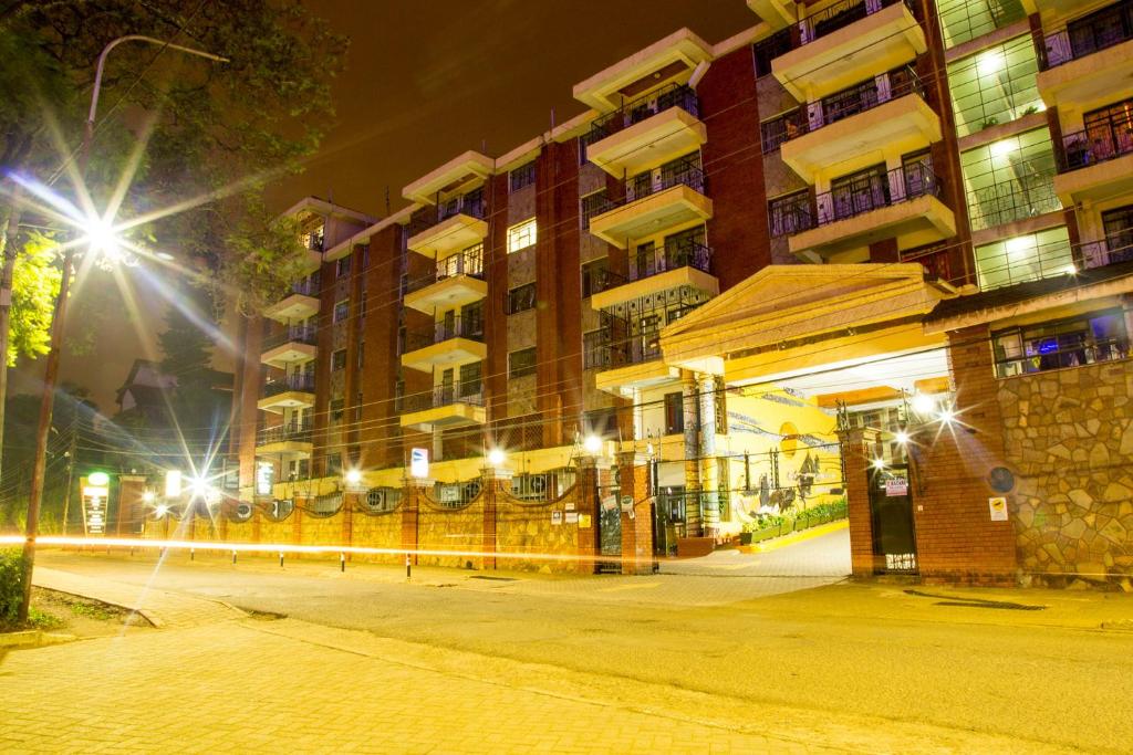 ナイロビにあるNjema Court Apartmentの夜の建物前空き通り