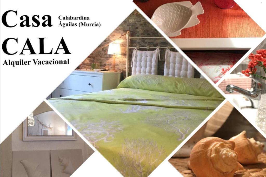 een collage van beelden van een slaapkamer met een bed bij Casa con encanto en Calabardina, cerca de la playa in Calabardina