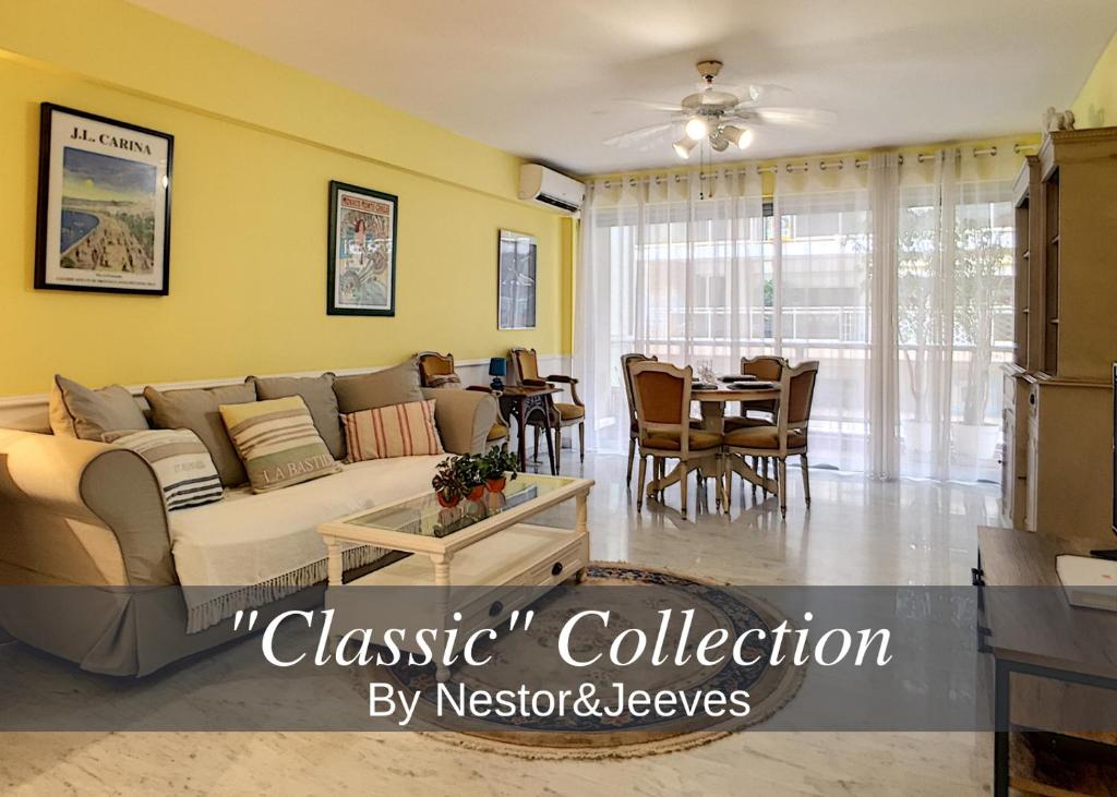 ニースにあるNestor&Jeeves - DEBUSSY TERRASSE - Central - By shopping areaのリビングルーム(ソファ付)、ダイニングルーム