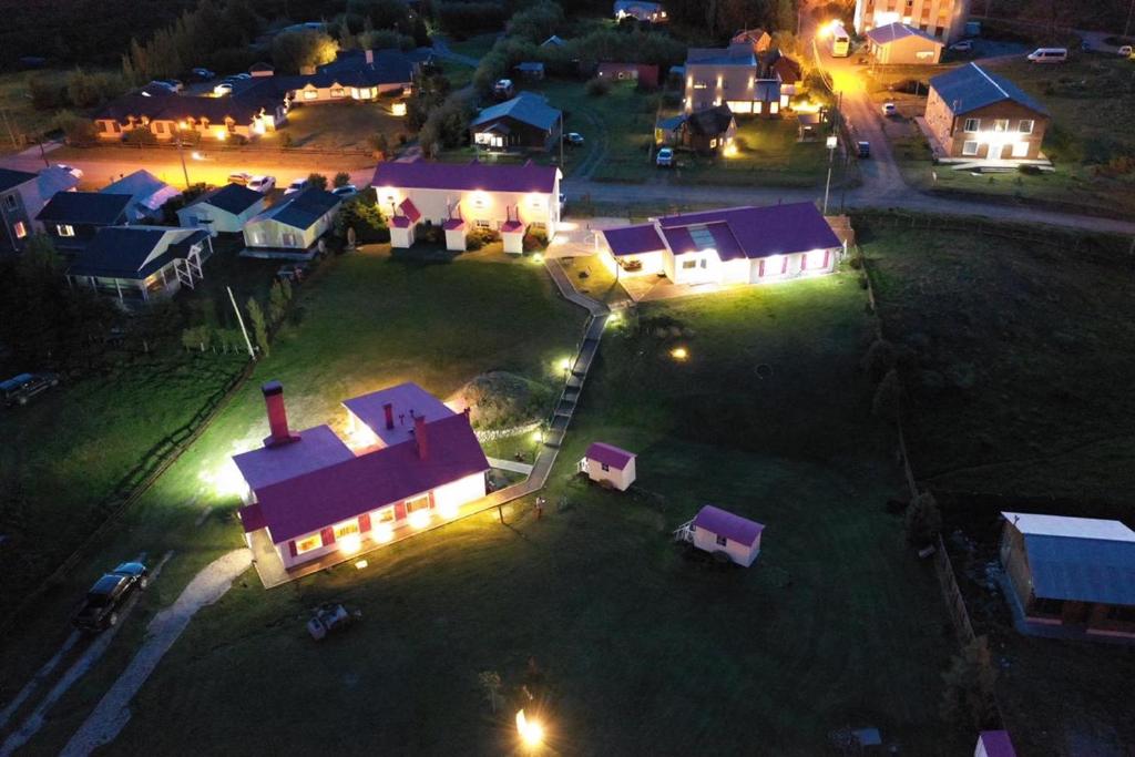 an aerial view of a village at night at Lo de Tomy in El Chalten