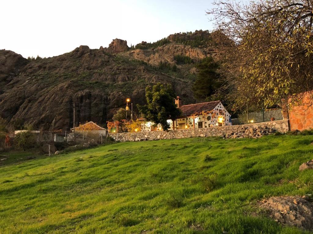 a house in a field with a hill in the background at Casa Naranjo in Ayacata