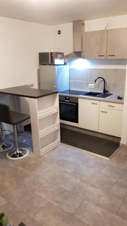 uma cozinha com uma mesa e um lavatório em Apartment Kornwestheim em Kornwestheim