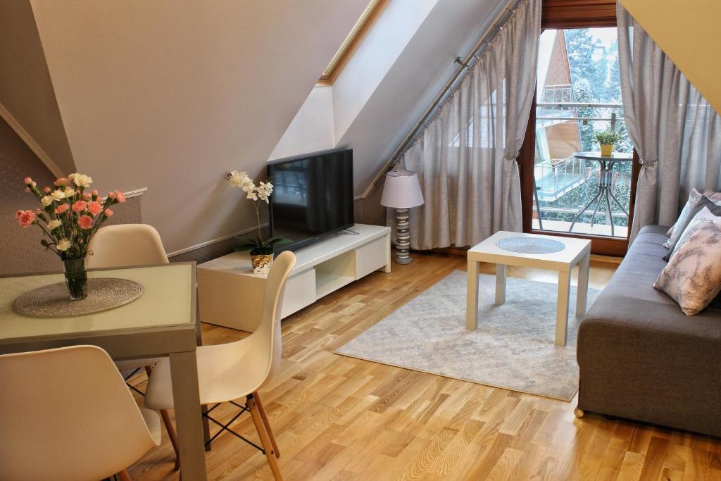 Televízia a/alebo spoločenská miestnosť v ubytovaní Zakopane Apartamenty LUX