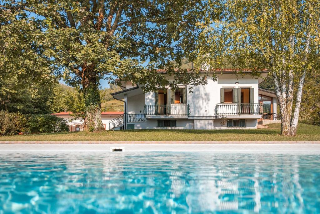 una casa con una piscina de agua frente a ella en Buccara B&B Due Del Monte, en Cormòns