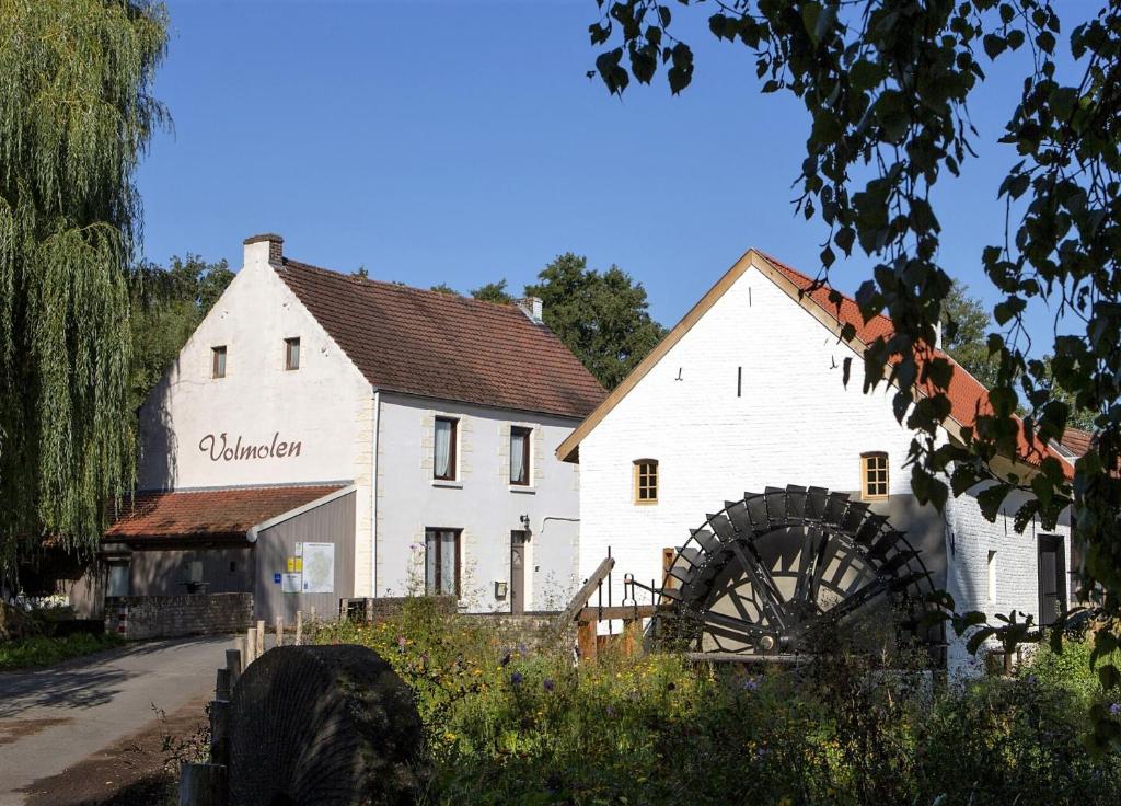 un grand bâtiment blanc avec un bain d'amille devant lui dans l'établissement Vakantieverblijf Volmolen B&B, à Maaseik