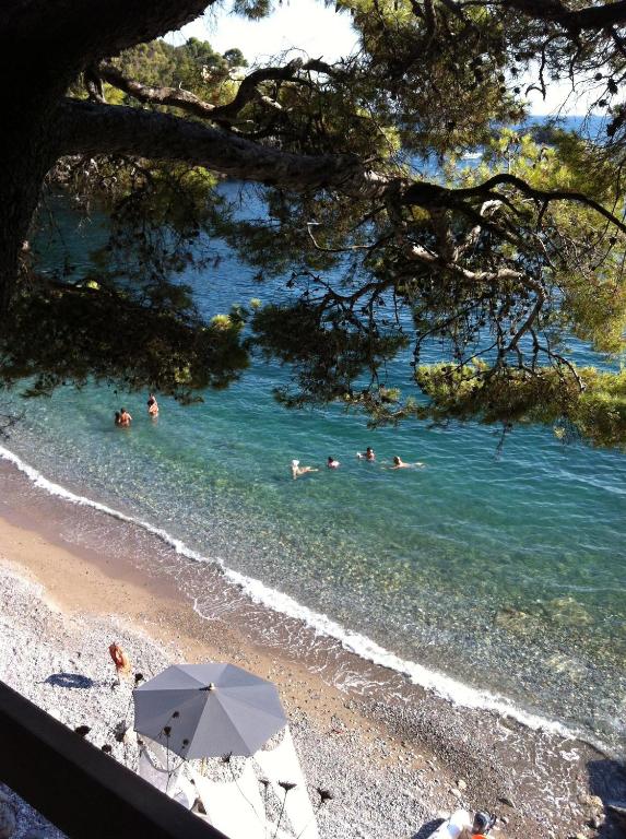 a group of people in the water at a beach at Eco del Mare in Lerici