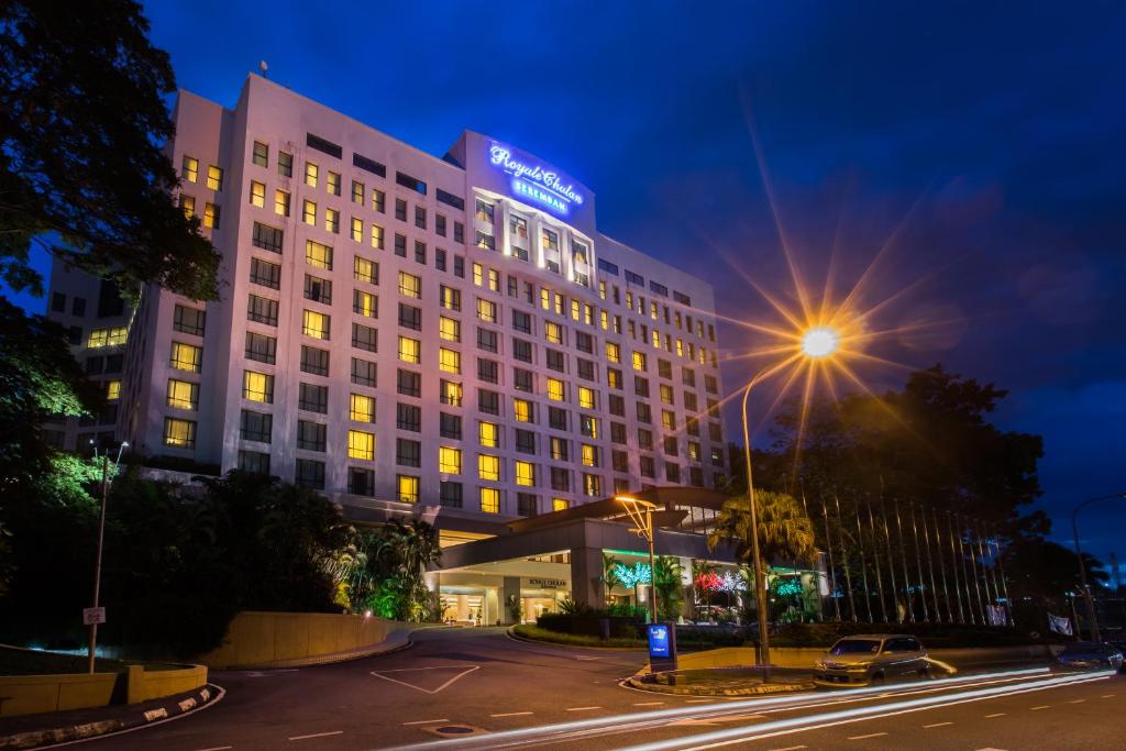 a hotel building at night with a street light at Royale Chulan Seremban in Seremban