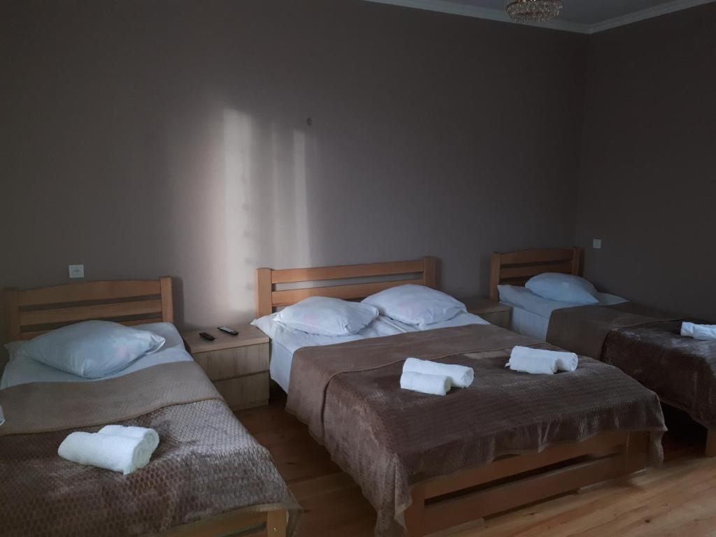 Postel nebo postele na pokoji v ubytování Kazbegian Host