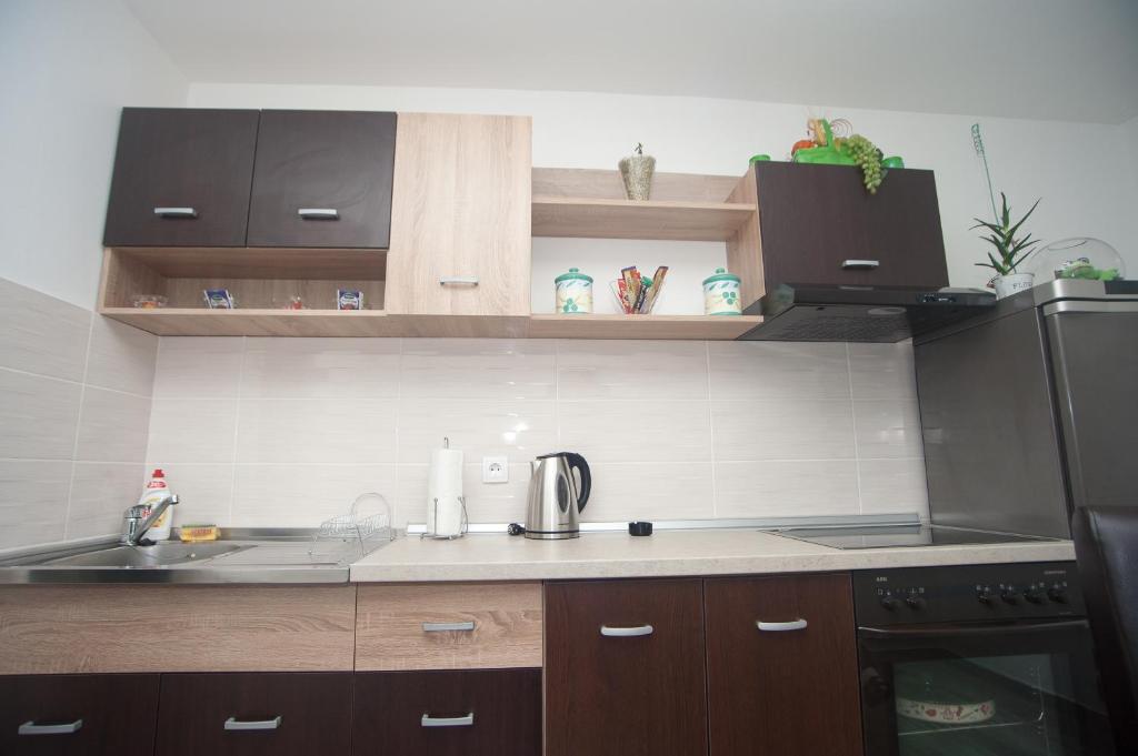 Kuchyň nebo kuchyňský kout v ubytování Park Apartman