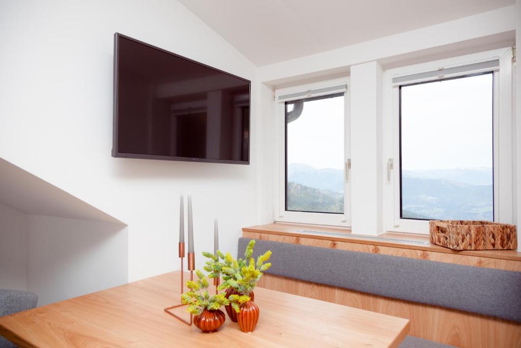 Televízia a/alebo spoločenská miestnosť v ubytovaní Apartment Bergkristall