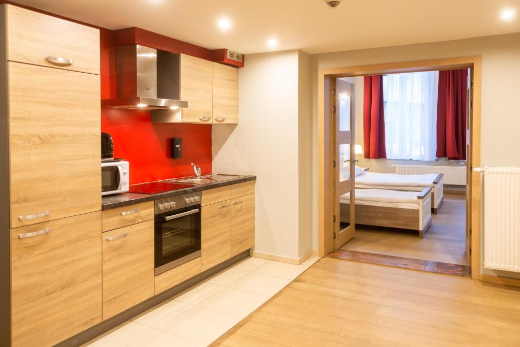 Kuchyň nebo kuchyňský kout v ubytování Wellness Apart Hotel