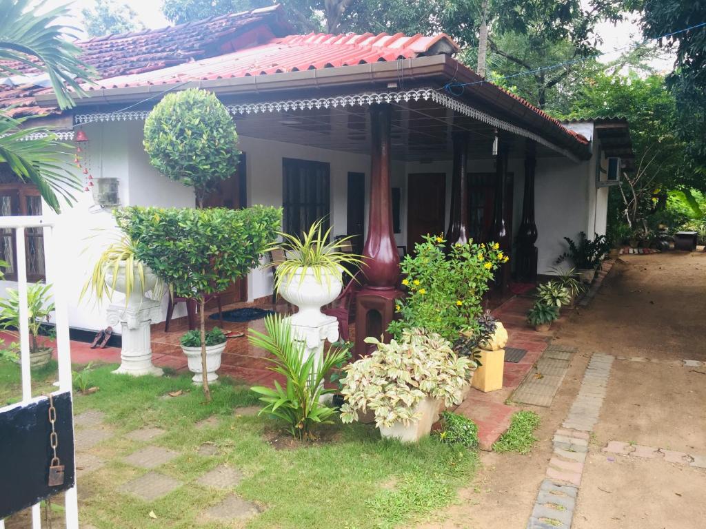 una pequeña casa con plantas delante en Malee Homestay, en Polonnaruwa