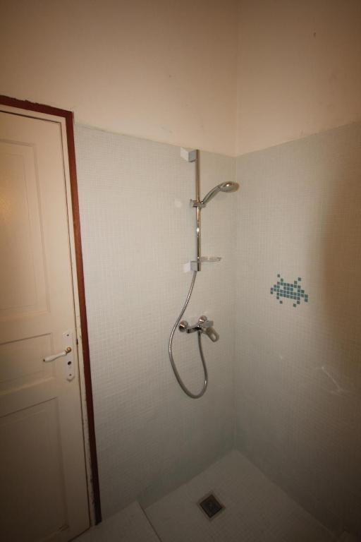 a bathroom with a shower with a shower head at Villa Les Palmiers in Saint-François