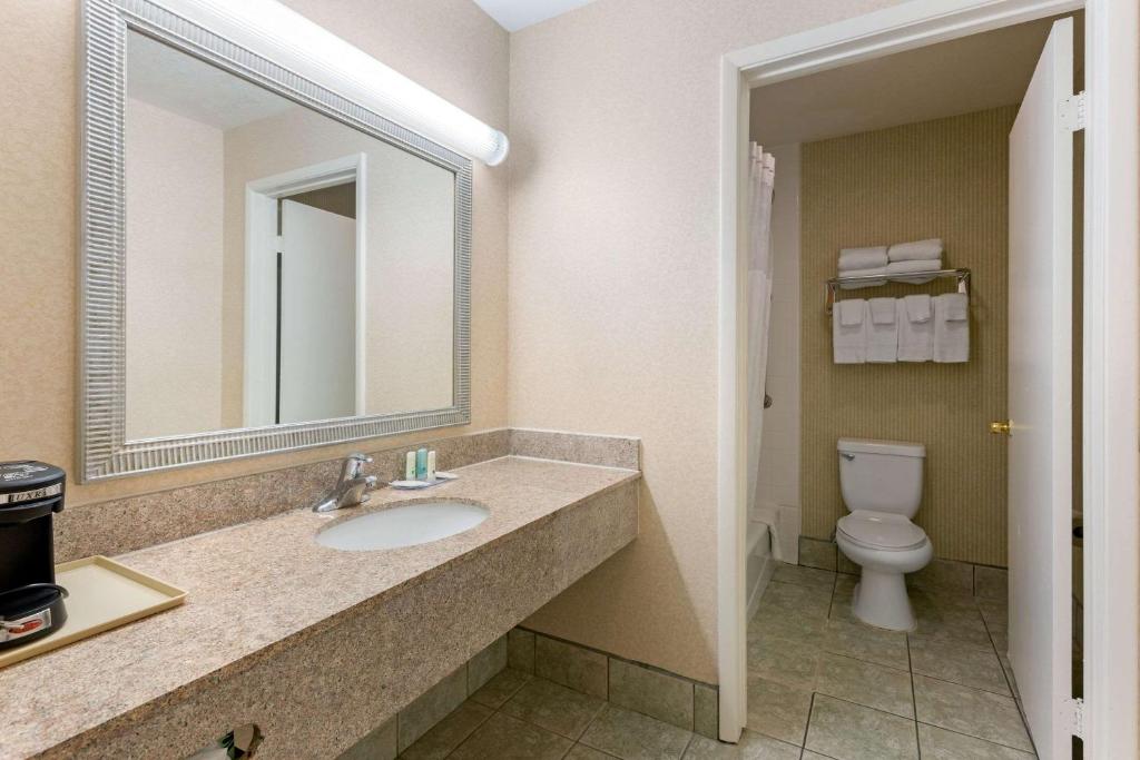 Quality Inn & Suites Oceanside Near Camp Pendleton في أوشن سايد: حمام مع حوض ومرحاض