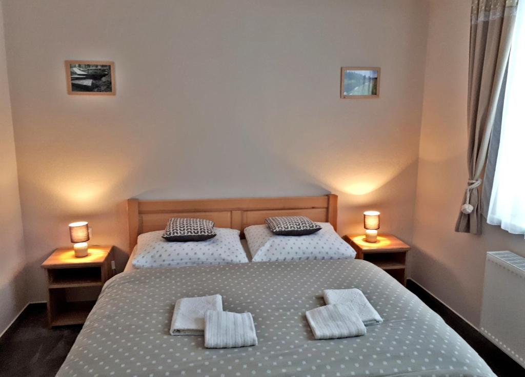 Vuode tai vuoteita majoituspaikassa Apartmány U Sjezdovky