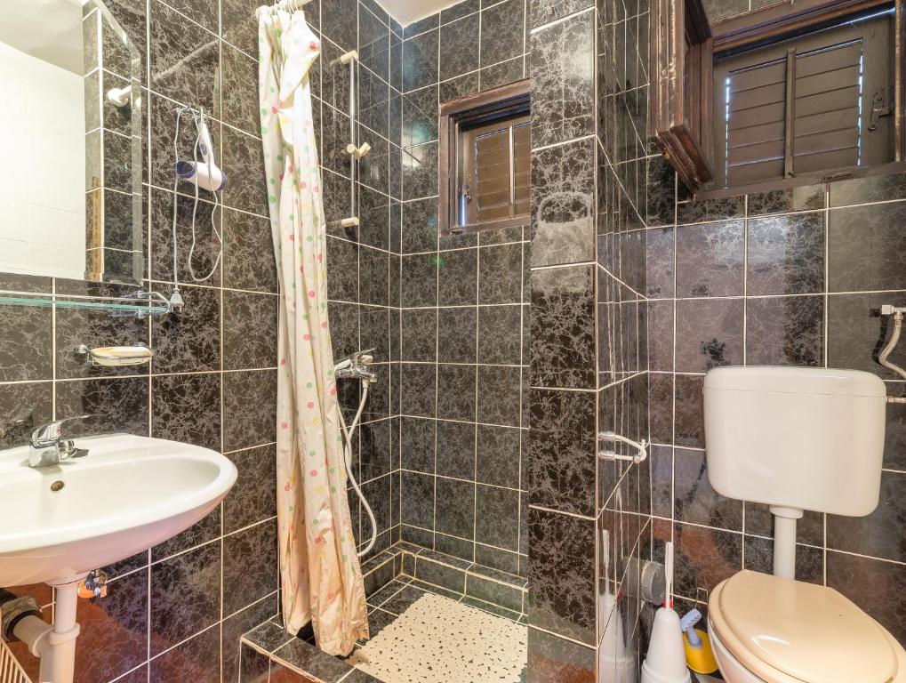 łazienka z toaletą i umywalką w obiekcie Apartments Domi w mieście Vir