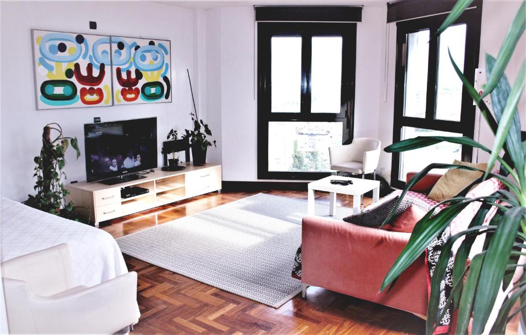 sala de estar con sofá y TV en Ático céntrico, en Oviedo