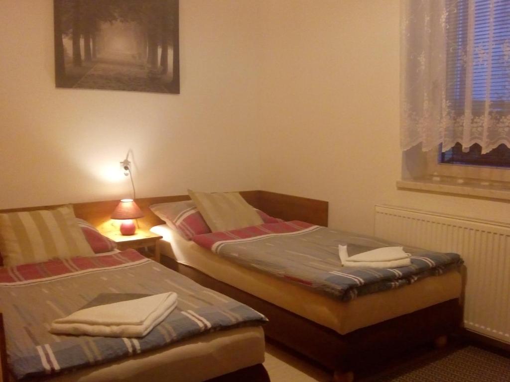 Postel nebo postele na pokoji v ubytování Penzion V Hájku